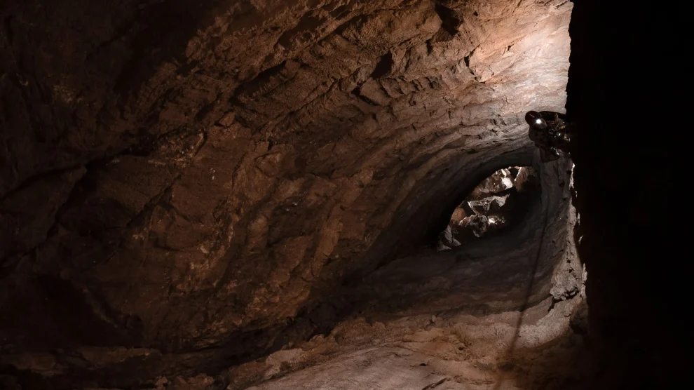 Aurelia descends 'My Little Pitch', a 90m pitch discovered at the end of the 2024 expedition. (© Ben Richards)